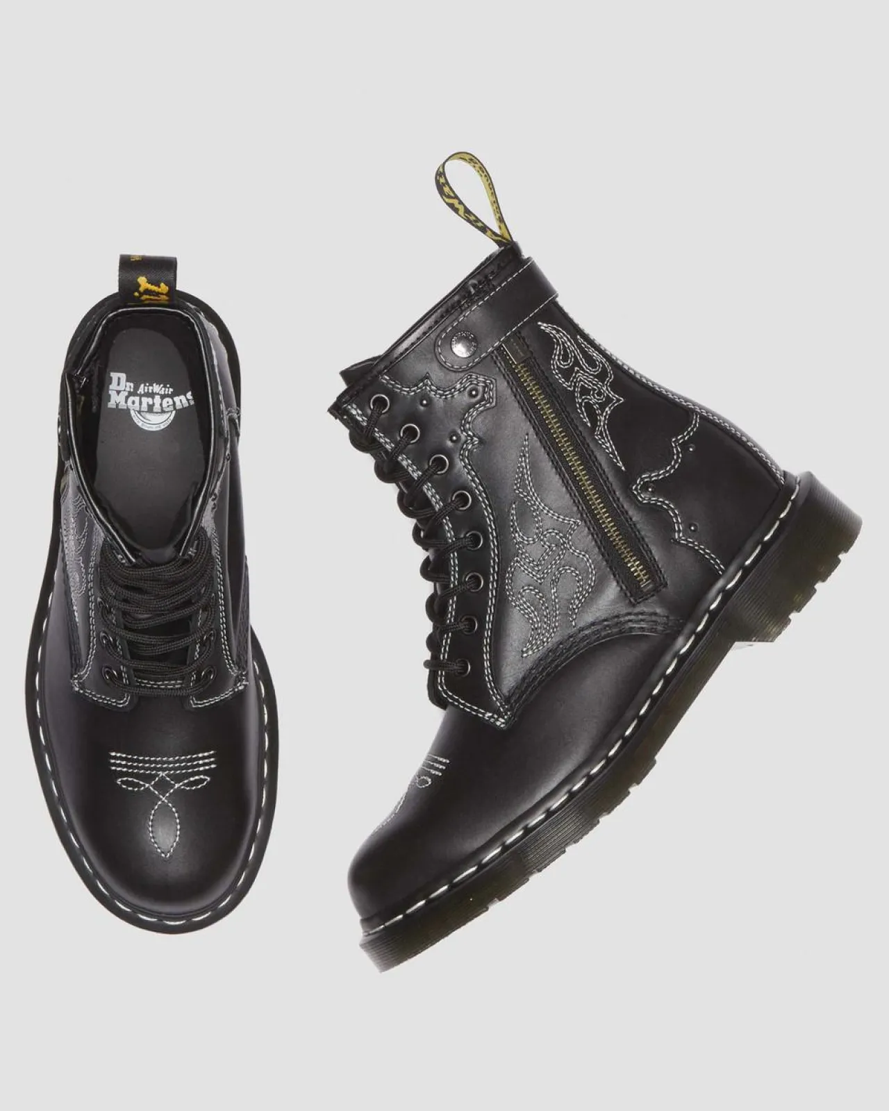 Dr. Martens 1460 Contrasterende Steek Leren Veterlaarzen^ Originals|Nieuw Binnen