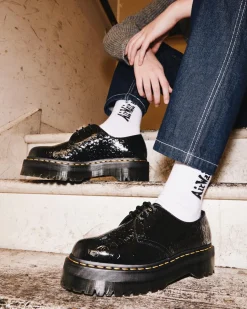 Dr. Martens 1461 lakleren platformschoenen met reliëf luipaardprint^GIFTS Platform Schoenen|Schoenen