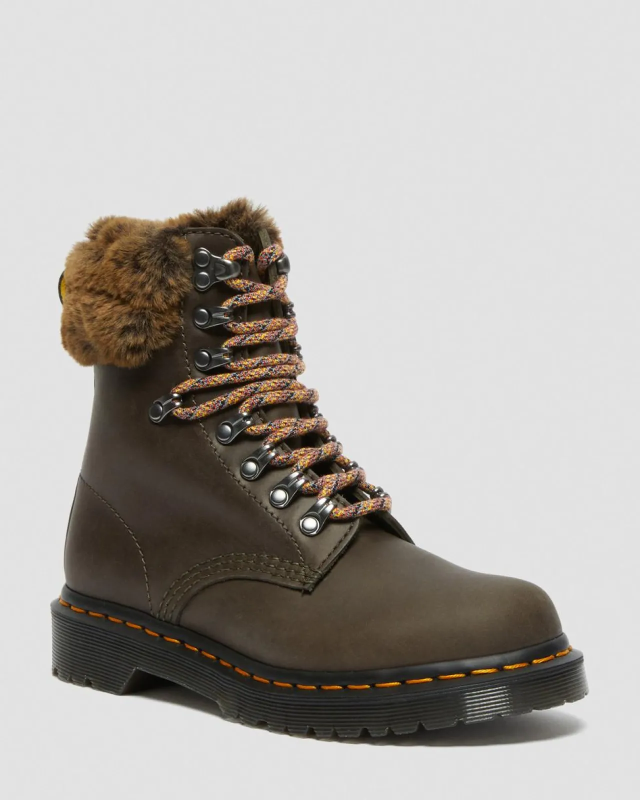 Dr. Martens 1460 Serena Collar Imitatiebont Gevoerde Enkellaarzen^UNISEX Veterlaarzen|Enkellaarzen