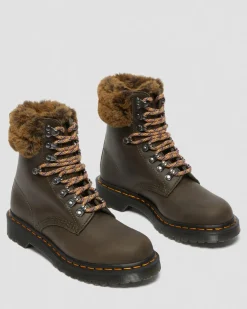 Dr. Martens 1460 Serena Collar Imitatiebont Gevoerde Enkellaarzen^UNISEX Veterlaarzen|Enkellaarzen