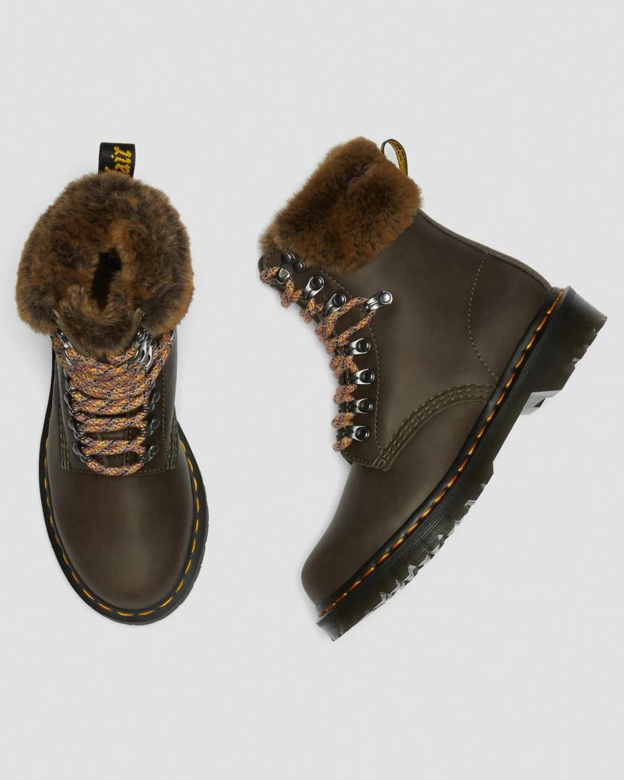 Dr. Martens 1460 Serena Collar Imitatiebont Gevoerde Enkellaarzen^UNISEX Veterlaarzen|Enkellaarzen