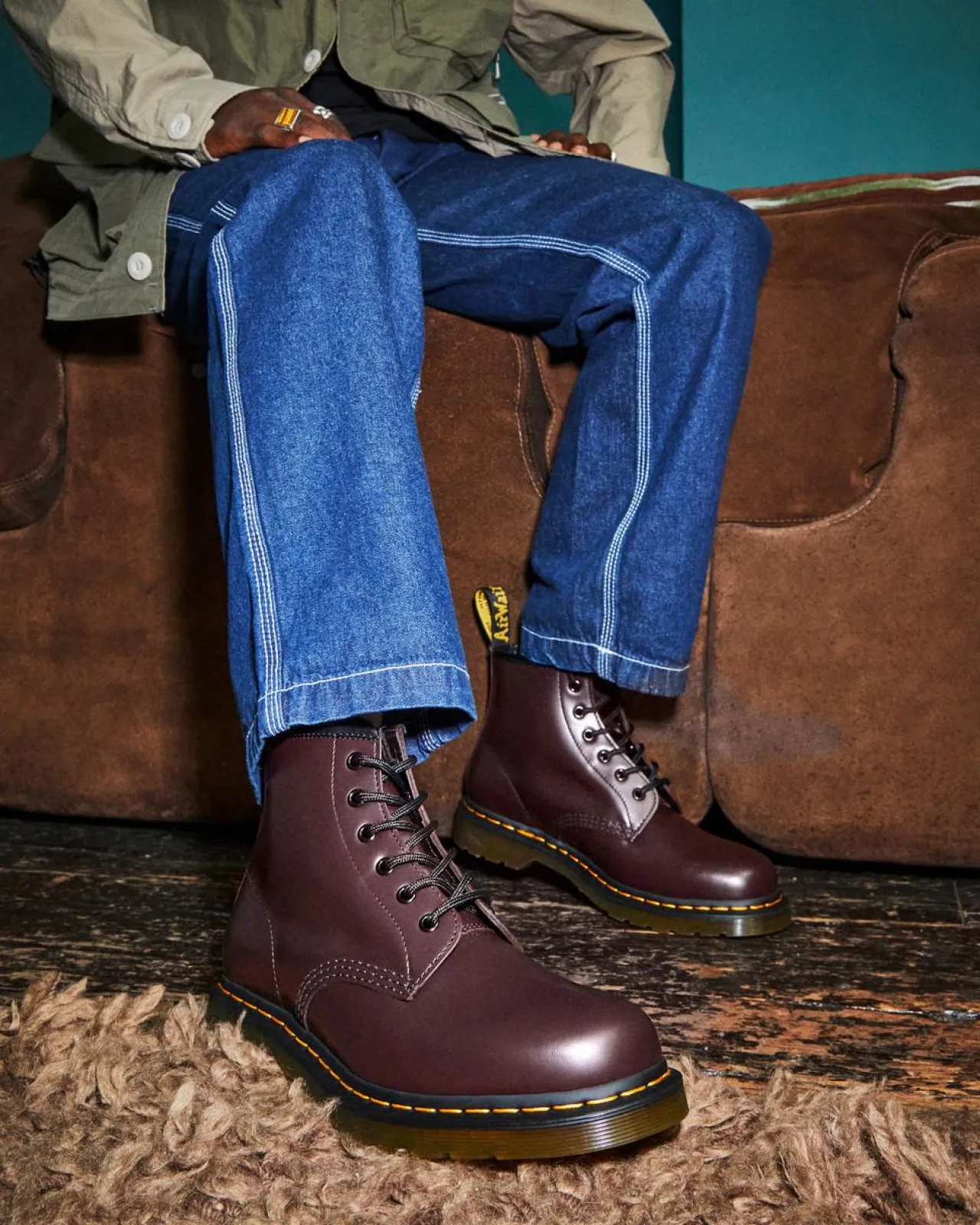 Dr. Martens 101 Yellow Stitch Smooth Leren Enkellaarzen^WOMENS Enkellaarzen|Veterlaarzen