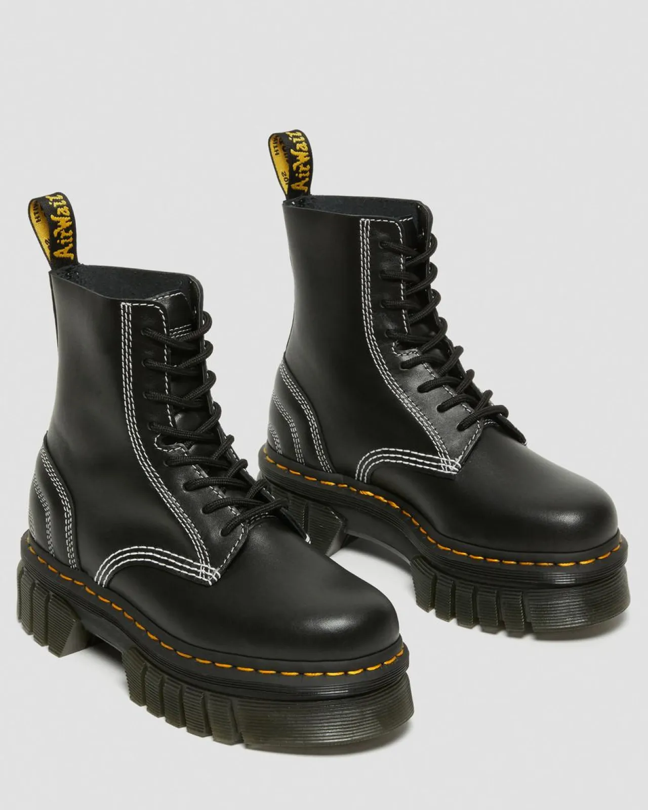 Dr. Martens Audrick 8i Witte Steek Leren Platform Laarzen^UNISEX Platform Laarzen