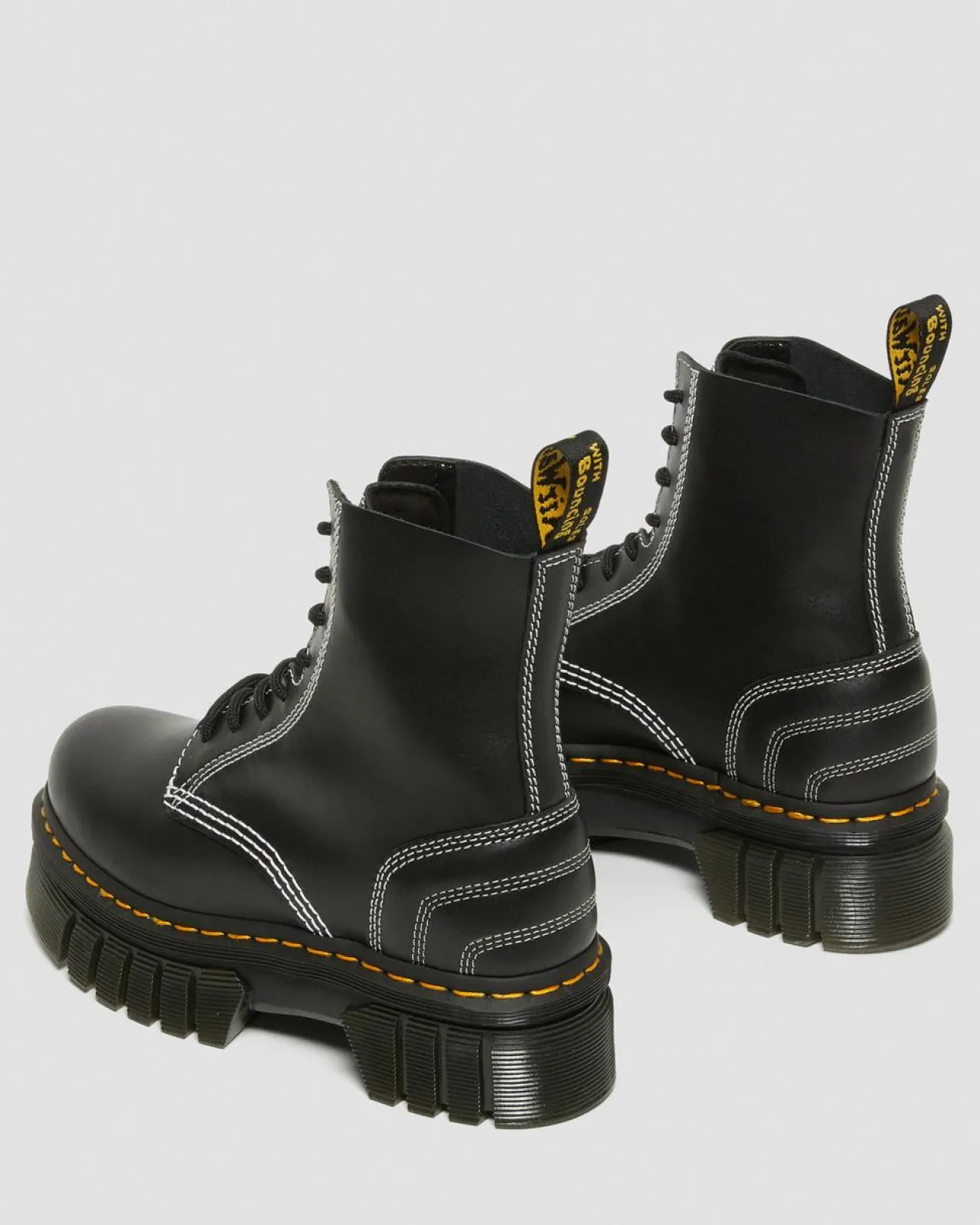 Dr. Martens Audrick 8i Witte Steek Leren Platform Laarzen^UNISEX Platform Laarzen