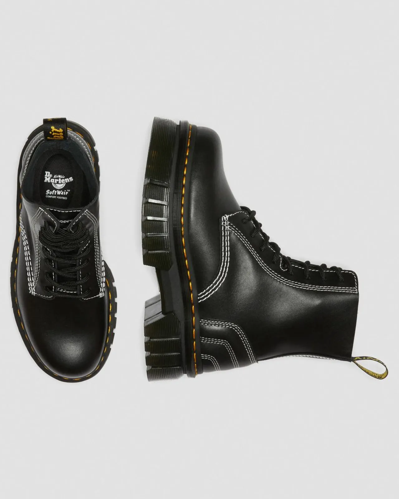 Dr. Martens Audrick 8i Witte Steek Leren Platform Laarzen^UNISEX Platform Laarzen