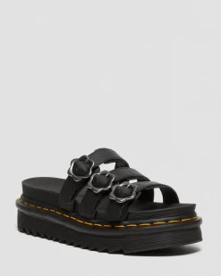 Dr. Martens Blaire Bloemengesp Leren Slide Sandalen^WOMENS Slippers|Lichte Sandalen