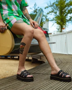 Dr. Martens Blaire Bloemengesp Leren Slide Sandalen^WOMENS Slippers|Lichte Sandalen