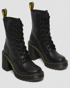 Dr. Martens Chesney Leren Veterlaarzen met Uitlopende Hak^WOMENS Hakken|Enkellaarzen
