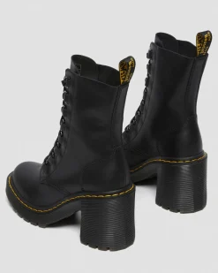 Dr. Martens Chesney Leren Veterlaarzen met Uitlopende Hak^WOMENS Hakken|Enkellaarzen