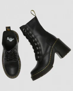 Dr. Martens Chesney Leren Veterlaarzen met Uitlopende Hak^WOMENS Hakken|Enkellaarzen
