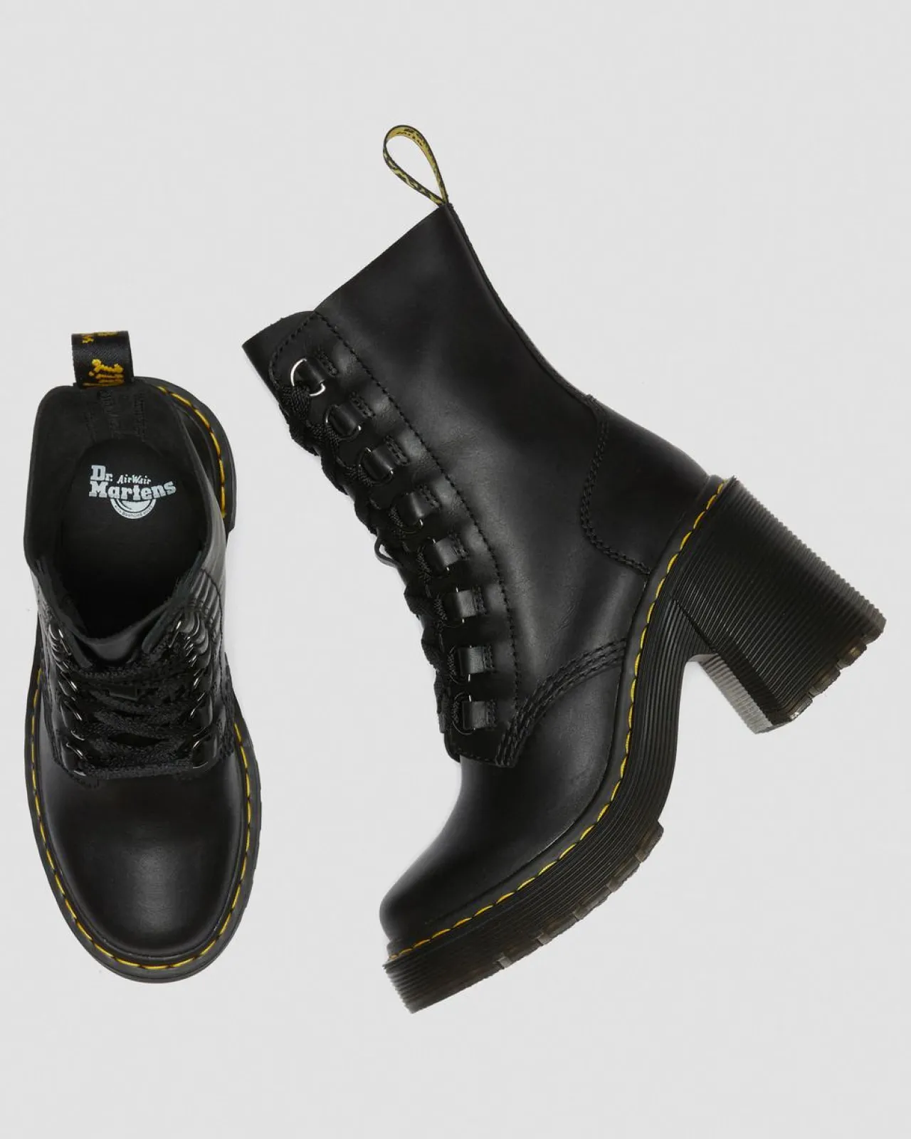 Dr. Martens Chesney Leren Veterlaarzen met Uitlopende Hak^WOMENS Hakken|Enkellaarzen