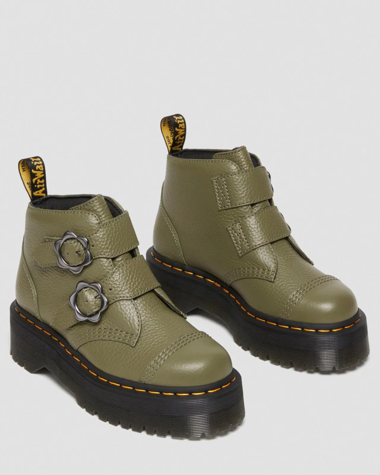 Dr. Martens Devon Bloemengesp Gemalen Nappa Leren Platformlaarzen^WOMENS Zachte Leren Laarzen
