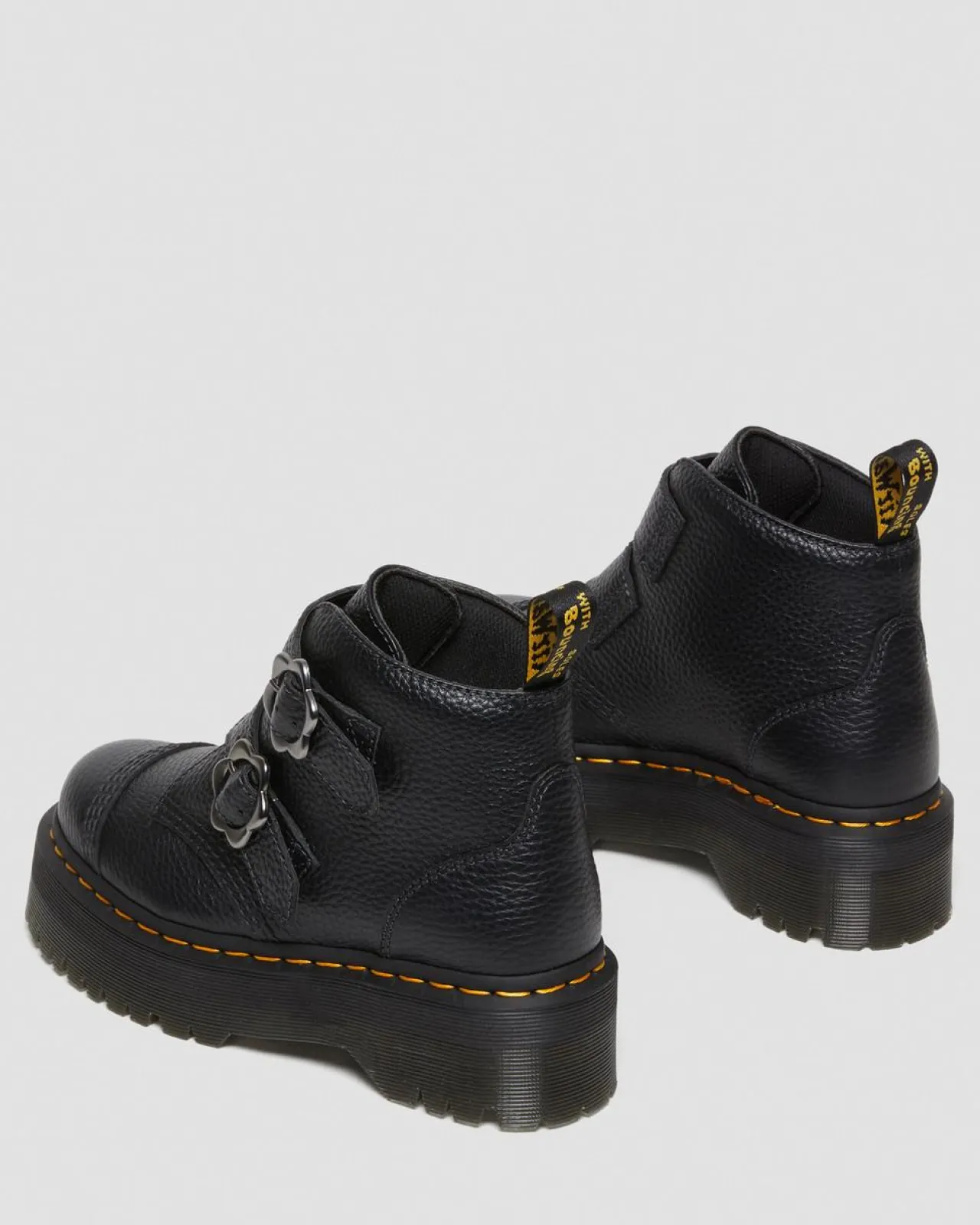 Dr. Martens Devon Bloemengesp Gemalen Nappa Leren Platformlaarzen^WOMENS Zachte Leren Laarzen