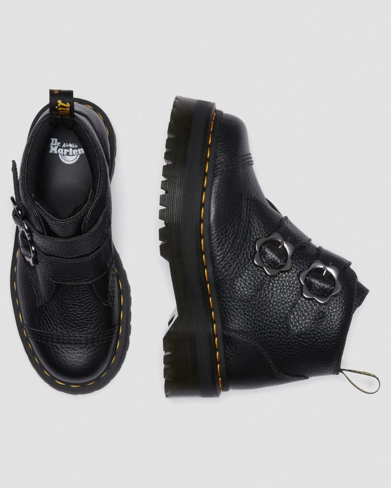 Dr. Martens Devon Bloemengesp Gemalen Nappa Leren Platformlaarzen^WOMENS Zachte Leren Laarzen