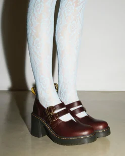 Dr. Martens EVIEE LEREN MARY JANE SCHOENEN MET UITLOPENDE HAK^WOMENS Hakken|Nieuw Binnen