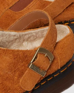 Dr. Martens Isham Imitatie Schapenvacht Gevoerde Suède Mules^UNISEX Suède|Nieuw Binnen