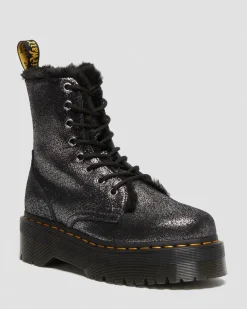 Dr. Martens Jadon Metallic Leren Platform Laarzen Met Imitatiebont Voering^WOMENS Winterlaarzen|Veterlaarzen