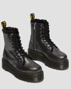 Dr. Martens Jadon Metallic Leren Platform Laarzen Met Imitatiebont Voering^WOMENS Winterlaarzen|Veterlaarzen