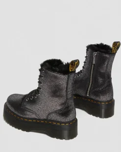 Dr. Martens Jadon Metallic Leren Platform Laarzen Met Imitatiebont Voering^WOMENS Winterlaarzen|Veterlaarzen