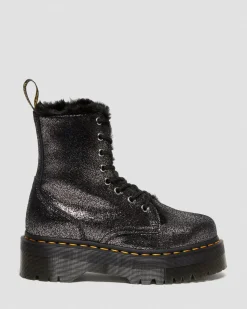 Dr. Martens Jadon Metallic Leren Platform Laarzen Met Imitatiebont Voering^WOMENS Winterlaarzen|Veterlaarzen