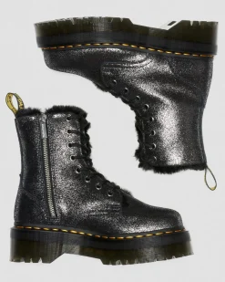 Dr. Martens Jadon Metallic Leren Platform Laarzen Met Imitatiebont Voering^WOMENS Winterlaarzen|Veterlaarzen