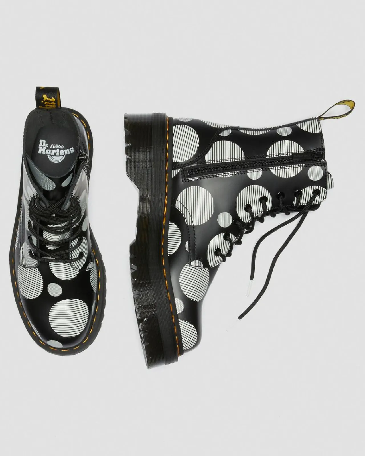Dr. Martens Jadon Polka Dot Smooth Leren Platform Laarzen^WOMENS Platform Laarzen|Enkellaarzen