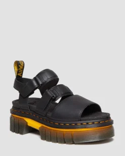 Dr. Martens Ricki Contrasterende Zool Leren Platform Sandelen met 3 Banden^WOMENS Lichte Sandalen|Platform Sandalen