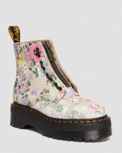 Dr. Martens Sinclair Leren Platform Laarzen Met Mash Up Bloemenprint^UNISEX Veterlaarzen|Enkellaarzen