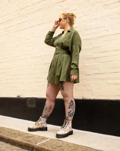 Dr. Martens Sinclair Leren Platform Laarzen Met Mash Up Bloemenprint^UNISEX Veterlaarzen|Enkellaarzen