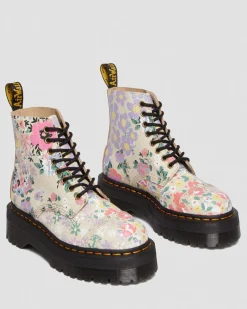 Dr. Martens Sinclair Leren Platform Laarzen Met Mash Up Bloemenprint^UNISEX Veterlaarzen|Enkellaarzen