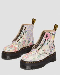 Dr. Martens Sinclair Leren Platform Laarzen Met Mash Up Bloemenprint^UNISEX Veterlaarzen|Enkellaarzen