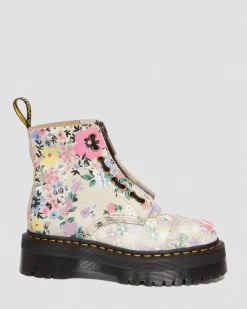 Dr. Martens Sinclair Leren Platform Laarzen Met Mash Up Bloemenprint^UNISEX Veterlaarzen|Enkellaarzen