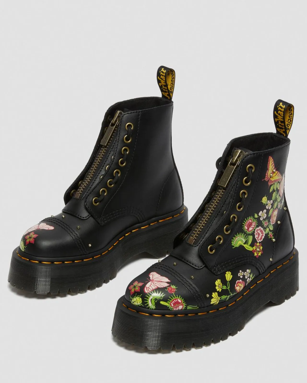 Dr. Martens Sinclair Leren Platform Laarzen met bloemenprint^WOMENS Platform Laarzen