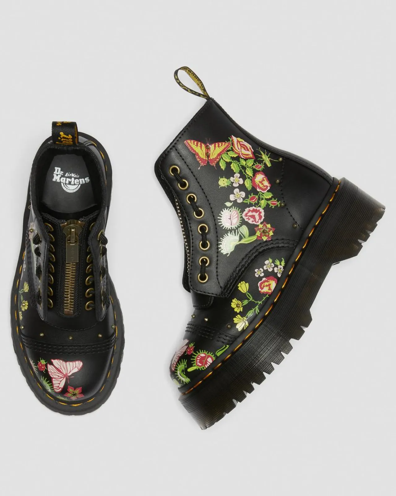 Dr. Martens Sinclair Leren Platform Laarzen met bloemenprint^WOMENS Platform Laarzen