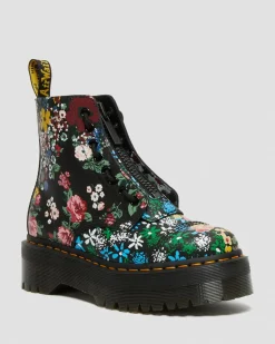 Dr. Martens Sinclair Leren Platform Laarzen Met Mash Up Bloemenprint^UNISEX Veterlaarzen|Platform Laarzen