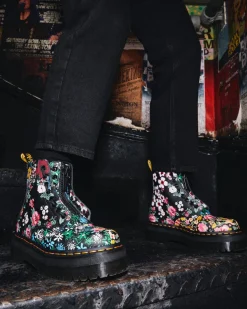 Dr. Martens Sinclair Leren Platform Laarzen Met Mash Up Bloemenprint^UNISEX Veterlaarzen|Platform Laarzen