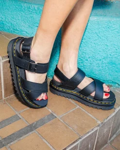 Dr. Martens Voss II Hydro Leren Sandalen met Band^WOMENS Lichte Sandalen|Zwarte Sandalen